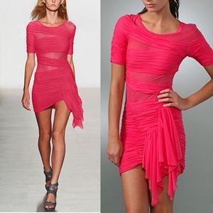 BCBG RUNWAY Cutout Shirred Banded Mesh Dress